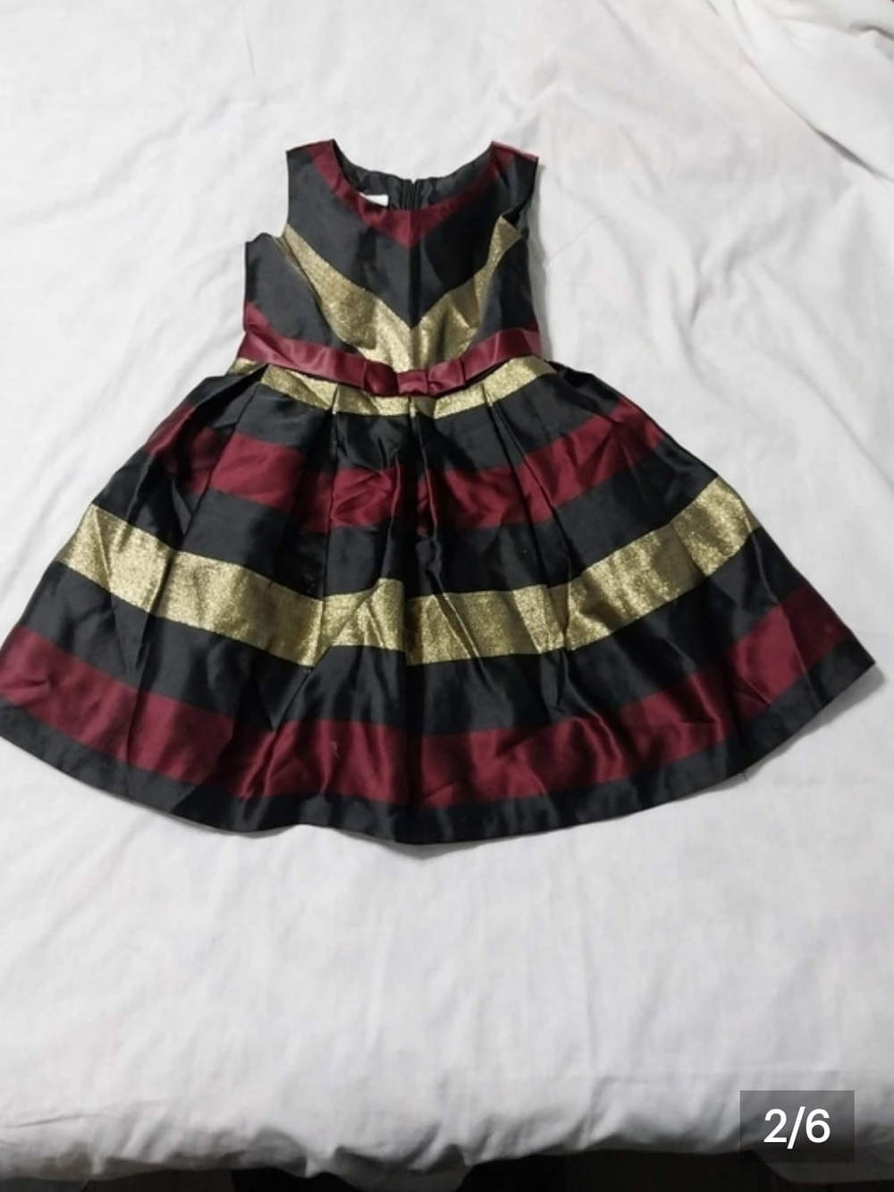 Bonnie Jean Black, Burgundy & Gold Striped Party Dress